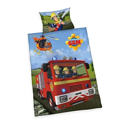 Obrázek Herding Sada ložního prádla FEUERWEHRMANN SAM, oboustranný motiv, povlak na polštář 40 x 60 cm, povlečení 100 135 bavlna/renforcé