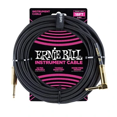 Obrázek Ernie Ball Přístrojový kabel spletený, rovný/úhlový, 5,49 m, černý