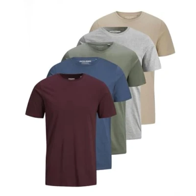 Obrázek JACK &amp; JONES Pánské tričko jednobarevné s kulatým výstřihem, Balení po 5 kusech