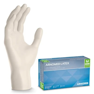Obrázek ARNOMED jednorázové rukavice 100 ks/box, M, latexové bílé, bez pudru, na jedno použití, čištění, rukavice, jednorázové/jednorázové