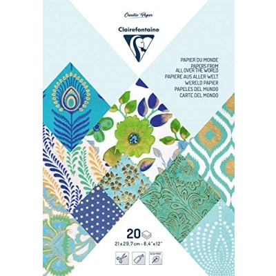 Obrázek Clairefontaine 95095C Block verleimt mit 20 Bögen Papier aus aller Welt (21 x 29,7 cm, geeignet für Scrapbooking) 1 Pack blau