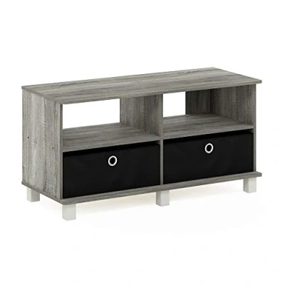Obrázek Furinno Andrey Entertainment Center mit Schubladen, holz, Französische Eiche Grau/Schwarz, 39.62 x 48.26 cm