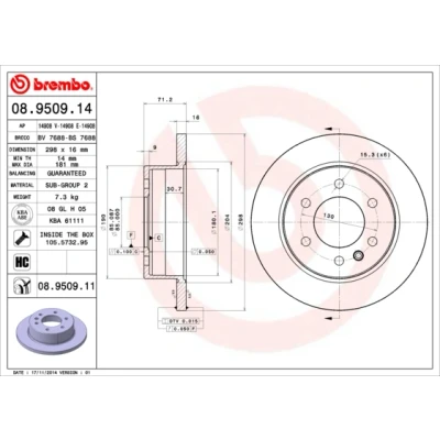Obrázek Brembo 08.9509.11 Hintere Bremsscheibe mit UV Lackierung