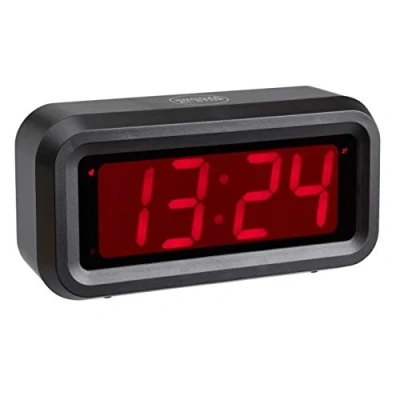 Obrázek TFA Dostmann Digitální budík ROXY s červenými LED číslicemi, 60.2024.10, funkcí snooze, 3 stupně jasu, bez tikání, noční režim, provoz na baterie, černý