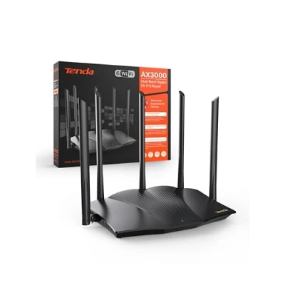 Obrázek Tenda RX12 Pro Wi Fi 6 WLAN Router(AX3000 Dualband 5GHz: 2402Mbps+2,4 GHz: 574Mbps)5*6dBi High Gain Antennen, Gigabit LAN/WAN Port, WPA3, MU MIMO+OFDMA,WiFi+Mesh, VPN, APP, keine DSL Funktion, Schwarz