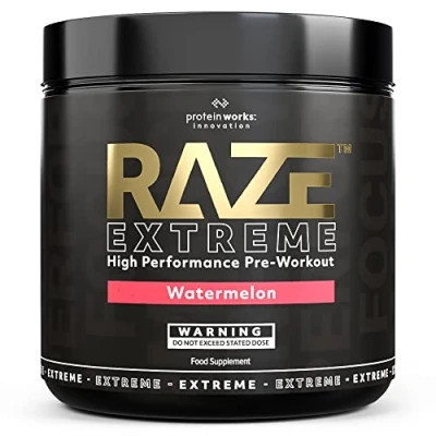Obrázek Protein Works Raze Extreme Pre Workout prášek meloun kreatin, kofein a beta alanin Energy Drink 30 porcí