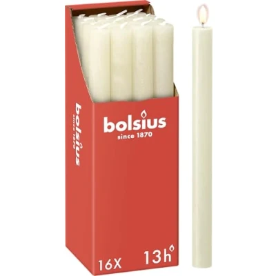 Obrázek Bolsius Rustikální svíčky slonová kost 16 kusů 27 x 2, 3 cm délka hoření 13 hodin neparfémované obsahuje přírodní rostlinný vosk bez palmového oleje