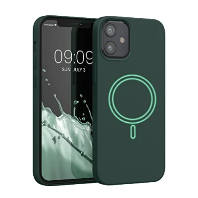 Obrázek kwmobile pouzdro kompatibilní s Apple iPhone 12 Mini magnetický silikonový obal MagSafe Cover pogumovaný mechově zelený