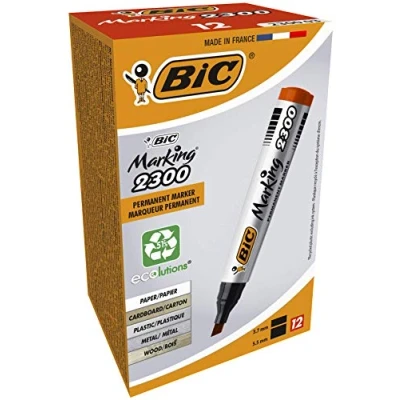 Obrázek BIC Marking 2300 permanentní popisovač, v červené, balení po 12 kusech, voděodolná tužka také na karton, plast a dřevo, tloušťka čáry: 3,7 až 5,5 mm