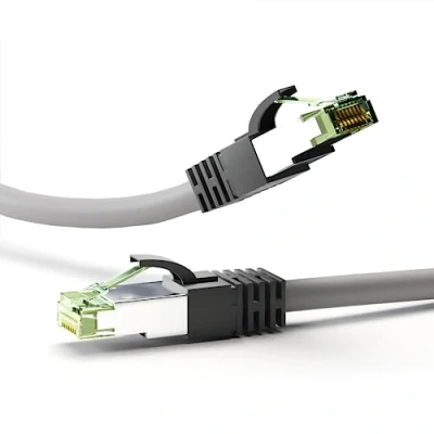 Obrázek Goobay 55144 RJ45 propojovací kabel s CAT 8.1 S/FTP Rohový / zástrčka 8K Gaming PS5 Playstation 5 2 000 MHz OFC síťový šedý LAN 25 m