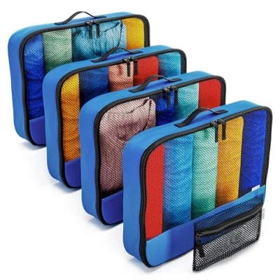 Obrázek OW Travel Snadno uspořádatelné tašky na zavazadla. Ukládání šatů s cestovními kostkami taška šaty do kufru. Kufr příslušenství sada organizéru Suitcase Organizer Packing Travel, 4) Modrá