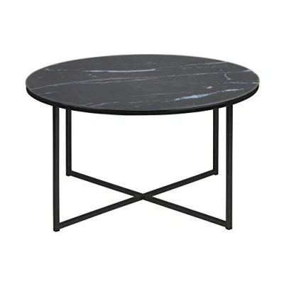 Obrázek AC Design Furniture Anje konferenční stolek kulatý, Ø: 80 x 45 cm, mramorový vzhled černá/černá, sklo/kov, 1 ks