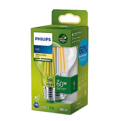Obrázek Ultra účinná žárovka Philips LED Classic E27 (60 W), s teplým bílým světlem, energeticky úsporná dlouhou užitnou životností, třída energetické účinnosti A