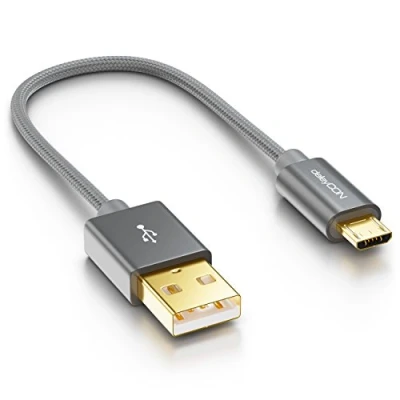 Obrázek deleyCON Micro USB kabel 0,15 m nylon + kovová zástrčka nabíjecí datový rychlonabíjecí Smartphone Tablet PC Laptop Notebook šedý