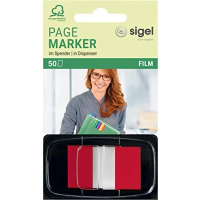 Obrázek Sigel přilnavé zvýrazňovač v zásobníku, formát 25 mm x 45 mm, červená 1 kus