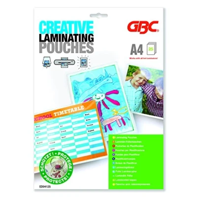 Obrázek GBC laminovací fólie A4 125 mic, robustní kapsy v balení po 25 kusech, lesklé, průhledné, ideální do kanceláře a školy, ED04125