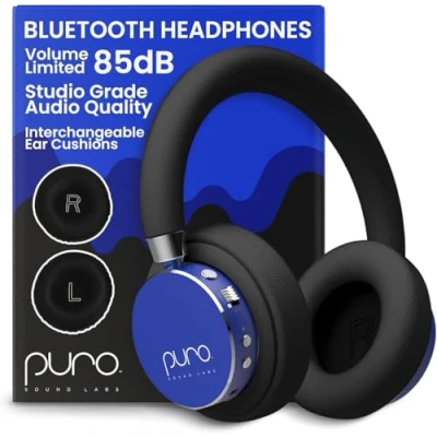 Obrázek Puro Sound Labs BT2200 Plus Bluetooth sluchátka omezující hlasitost pro děti bezpečnější studiová kvalita a izolace hluku modrá
