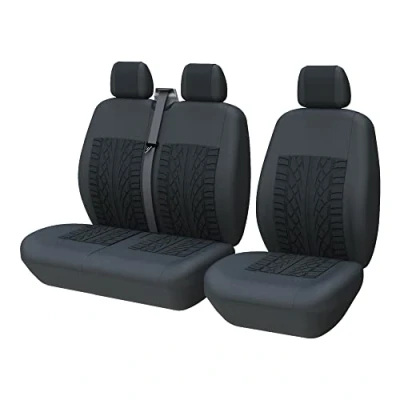 Obrázek TOYOUN Universal Auto Sitzbezüge für Transporter LKW Vorn Autositzbezüge 3D Reifen Spur Muster Sitzbezug Fahrersitz + 2er Beifahrersitzbank Schonbezüge Schwarz