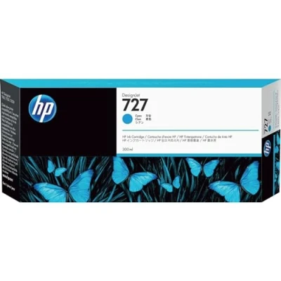 Obrázek HP 727 Cyan 300 ml Originální DesignJet patrona do tiskárny (F9J76A) s vysokou kapacitou, inkoust pro velkoformátové řady T2500, T1500 &amp; T900 a tisková hlava