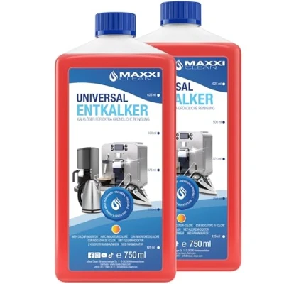 Obrázek Maxxi Clean 2x 750 ml univerzální odvápňovací koncentrát pro kávovary a plně automatické všech typů 12 odvápňovacích procesů čištění přístroje proti vodnímu kameni