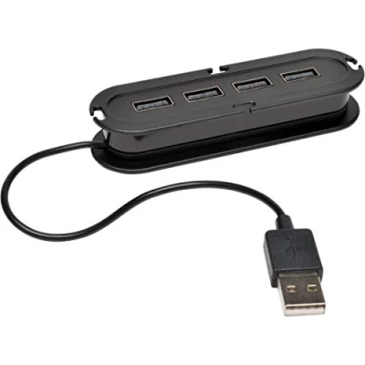 Obrázek Eaton 4 Port Ultra Mini USB 2.0 Hub, 480 Megabit pro Sekunde Datenübertragung, eingebautes Kabel, bis zu 1,5 A Aufladung, zusätzlicher Micro B Anschluss für zusätzliche Leistung (U222 004)