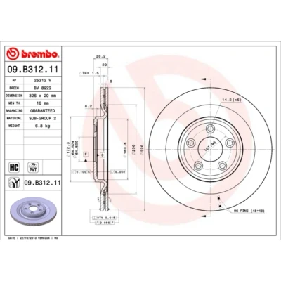 Obrázek Brembo 09.B312.11 Zadní brzdový kotouč s UV lakováním, počet 2
