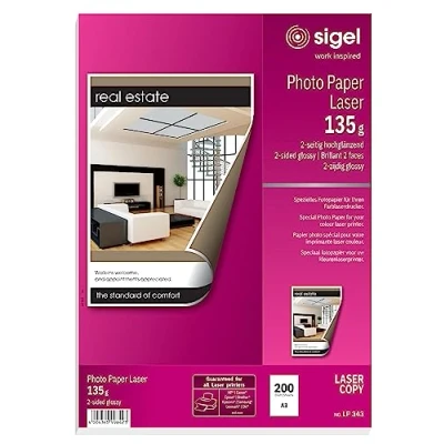 Obrázek SIGEL LP343 fotopapír pro laserové / kopírky, A3, 200 listů, vysoký lesk, oboustranně potištěný, 135 g