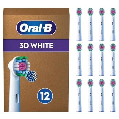 Obrázek Oral B Náhradní kartáčky pro 3DWhite elektrický zubní kartáček, 12 kusů, rozjasňující čištění zubů, X štětiny, originální nástavec na kartáček kartáčky, balení v poštovní