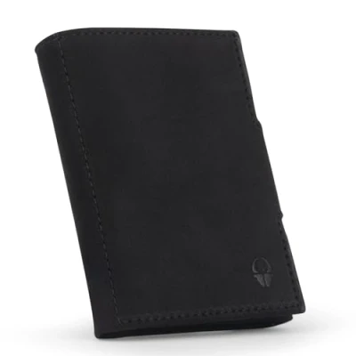 Obrázek DONBOLSO Portmonka NextGen BusinessLine I Slim Wallet Kůže Pouzdro na karty Mini peněženka pro dámy a pány, Vintage černá., S přihrádkou mince M