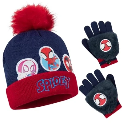 Obrázek Marvel Čepice Chlapecká zimní sada, teplá a pohodlná dárky pro chlapce, Námořnická modrá / červená, Spidey, 2 kusy