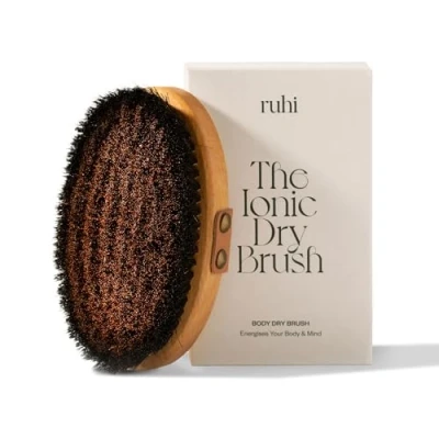 Obrázek RUHI Klášterní kartáč/Ionic Body Dry Brush/Energetický kartáč/měděný kartáč pro suché kartáče masáž 100% přírodní štětiny/vyrobeno v Německu / bukové dřevo s certifikací FSC proti celulitidě