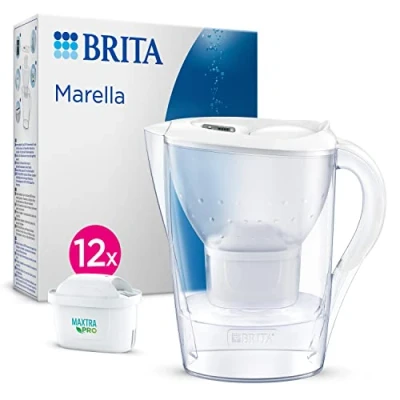 Obrázek BRITA Wasserfilter Kanne Marella weiß (2,4l) inkl. 12x MAXTRA PRO All in 1 Kartusche (Jahresvorrat) zur Reduzierung von Kalk, Chlor, Blei, Kupfer &amp; geschmacksstörenden Stoffen im Wasser