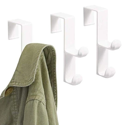 Obrázek InterDesign Über die Tür Doppelhaken aus Kunststoff für Mäntel, Jacken, Hüte, Bademäntel, Handtücher, ideal Badezimmer, Schlafzimmer, Schlamm, Weiß, Set of 3, 3
