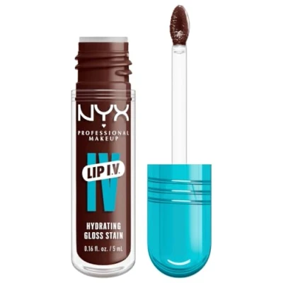 Obrázek NYX Professional Makeup Hydratační lesk na rty a rty, až 12 hodin péče, Lip IV Hydrating Gloss Stain, barva: Mocha Me Wet