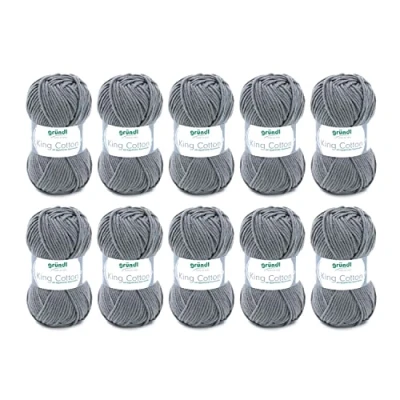 Obrázek Gründl King Cotton (měkká a objemná pletací háčkovací příze z 55 % polyakrylu 45 bavlny, 50 g / 78 m, tloušťka jehlic: 6 7, 10 x g), antracitová