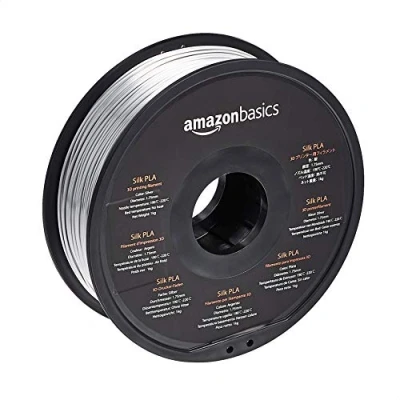 Obrázek Amazon Basics Filament pro 3D tiskárnu ze SILK PLA plastu, 1,75 mm, cívka 1 kg, stříbrná barva