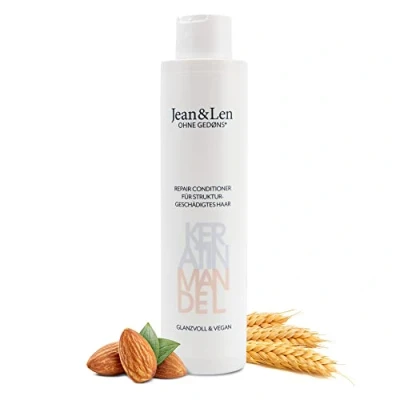 Obrázek Jean &amp; Len Conditioner Repair Keratin mandle, pro vlasy s poškozenou strukturou, zpevňuje krepatění a propůjčuje lesk, kondicionér na rostlinným keratinem, bez parabenů silikonů, veganský,