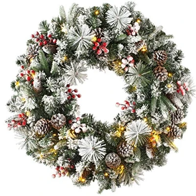 Obrázek WeRChristmas Luxus, beleuchteter schneebeflockter Kranz mit 50 LED Lichtern und Timer Funktion, mehrfarbig, 75 cm