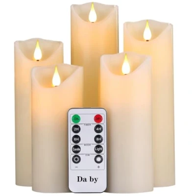 Obrázek Da by LED svíčky, svíčka bez plamene 300 hodin baterie dekorativní svíčky sada 5 ks (13 cm, 14 16 18 20 cm). Pravé blikající plamen je vyroben z pravého béžového vosku