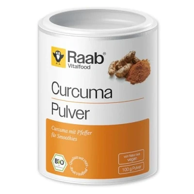 Obrázek Raab Vitalfood Bio kurkuma prášek s kurkuminem a piperinem z černého pepře, bez přísad, veganský, 1x balení 100 g