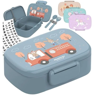 Obrázek BEARFOOT krabička na svačinu pro děti s přihrádkami, bez BPA, oběd, bento box, dívky a chlapce, svačinový 100% zabezpečený proti vytečení, box do