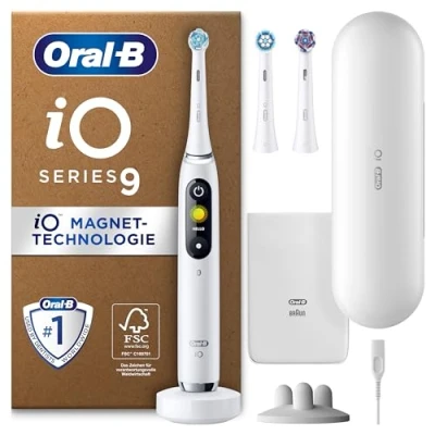 Obrázek Oral B iO Series 9 PLUS Edition elektrický zubní kartáček/elektrický kartáček, 3 nástrčné kartáčky vč. Whitening, magnetického pouzdra, 7 režimů čištění, dárek pro muže/ženu, Designed by Braun,