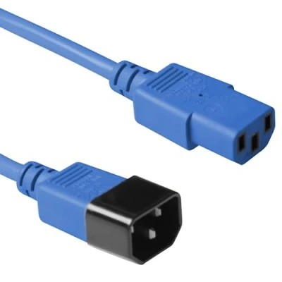 Obrázek ACT kabel pro studené spotřebiče 3 m, C13 na C14 prodlužovací studená zařízení, IEC konektor k zdířce Pin AK5111 modrý