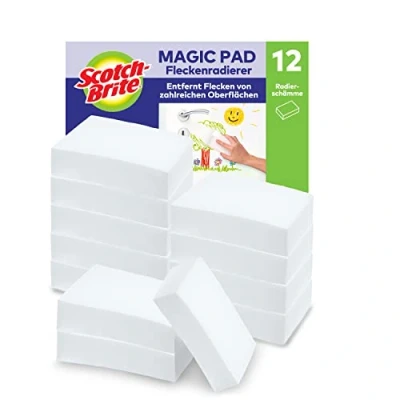Obrázek Scotch Brite Guma na nečistoty Magic, výhodné balení s 12 čisticími houbičkami odstraňuje skvrny a ze stěn, bot, umyvadel dalších bez chemikálií