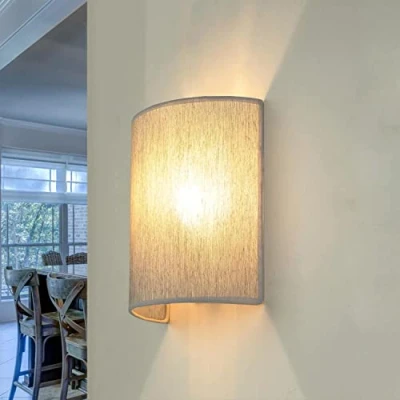 Obrázek Nástěnné svítidlo látka světle šedá obývací pokoj ložnice B: 20 cm E27 půlkruhový Loft Design útulné clona Up Down nástěnná lampa chodba ALICE
