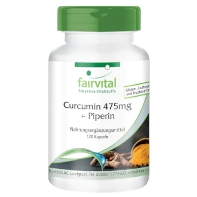Obrázek Fairvital Kapsle s kurkumou 500 mg extraktu kurkumy v jedné kapsli 120 kapslí vysoké dávky kurkumin 95% bioperinem (piperin)