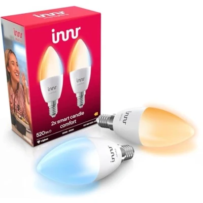 Obrázek innr Zigbee Smart žárovka E14, funguje s Alexa a Hue* (nutná bridge), teplá bílá až studená bílá, E14 stmívatelná, Home lampa, balení 2 ks