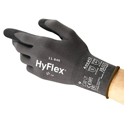 Obrázek Ansell HyFlex 11 840 profesionální pracovní rukavice, protiskluzová nitrilová vrstva, průmyslové ochranné rukavice pro mechaniku a dílnu, montážní černé, velikost L (1 pár)