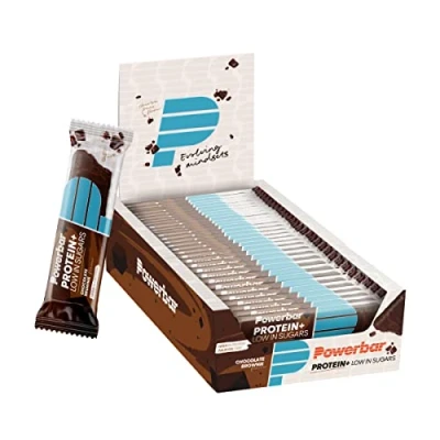Obrázek Tyčinka PowerBar Protein Plus s pouze 107 kcal tyčinky nízkým obsahem cukru, vláknem čokoláda Brownie (30 x 35g)