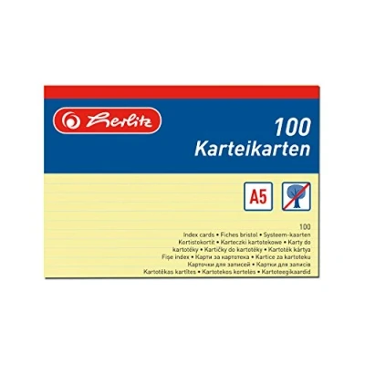 Obrázek Karta do kartotéky/kartotéční listy Herlitz 1150507, formát A5, 100 ks, bílá, Žlutá A5